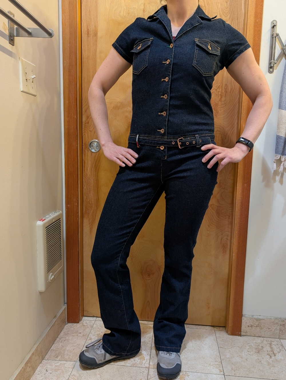 Vintage Tommy Jeans Short Sleeve Button Denim Jumpsuit Low Waist, Flared Leg Y2K